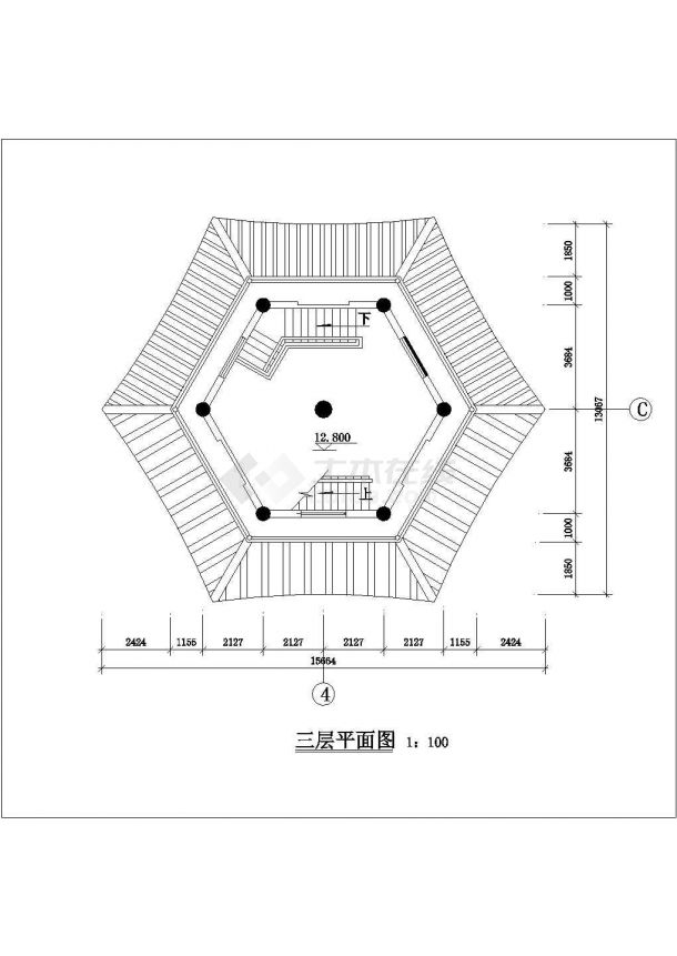 某知名景区7层砖混结构古典古塔建筑+结构设计CAD图纸-图一