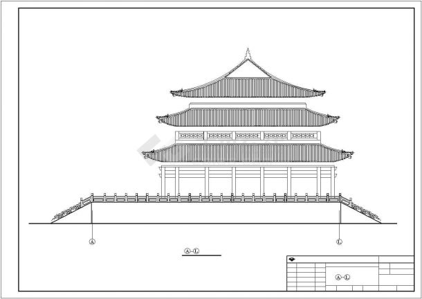 某寺庙的钢混框架结构大雄宝殿建筑设计CAD图纸-图一