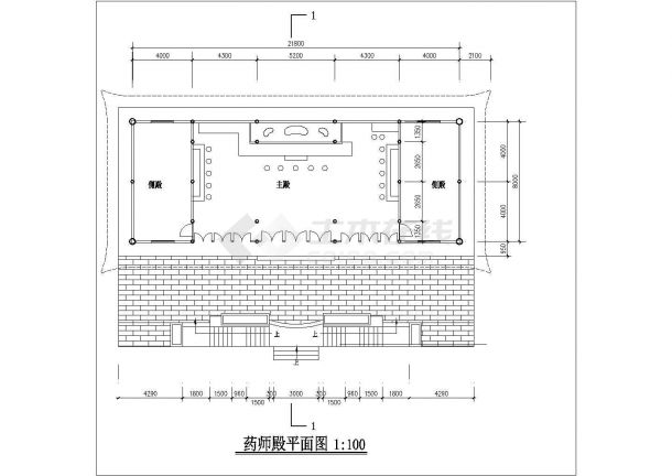 武汉市某寺庙内部仿古大殿建筑施工设计CAD图纸-图一