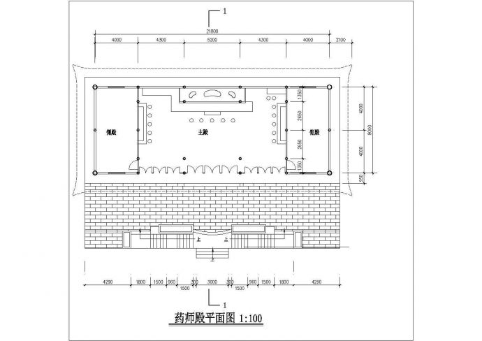 武汉市某寺庙内部仿古大殿建筑施工设计CAD图纸_图1