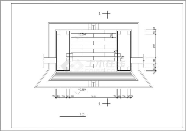 长沙市某大型寺庙仿古入口大门全套建筑设计CAD图纸-图一