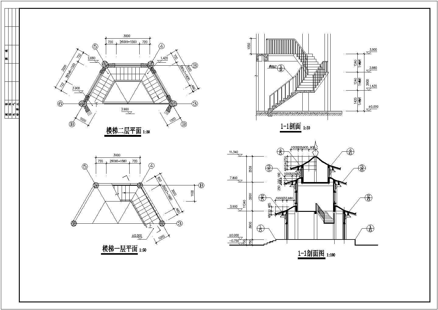 某风景区80平米3层框架结构仿唐观景古塔建筑设计CAD图纸