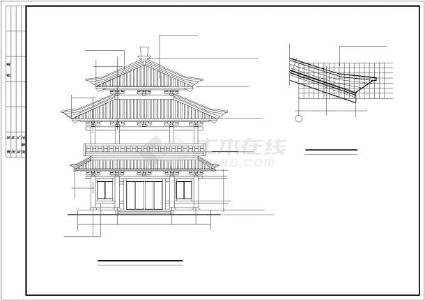 汾阳市某仿古商业街道的3层古建钟鼓楼建筑设计CAD图纸-图一