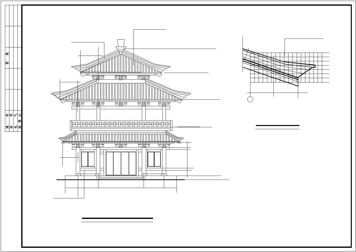 汾阳市某仿古商业街道的3层古建钟鼓楼建筑设计CAD图纸