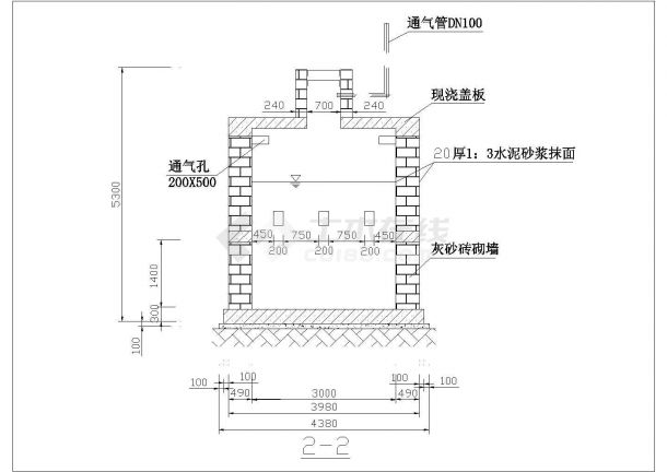 广西某地砖砌化粪池扩初设计CAD参考图-图一