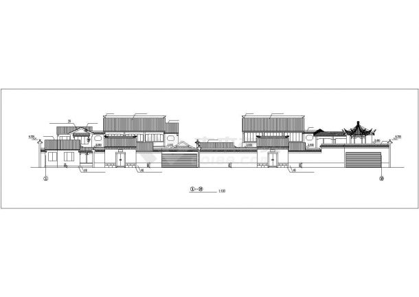 杭州市某商业街2层框架结构仿古商业街立剖面设计CAD图纸-图二