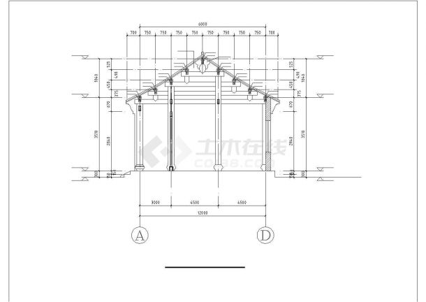 佛山市某寺庙57平米单层框架结构仿古建筑施工设计CAD图纸-图二