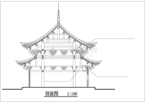 镇江市某文化公园3层仿古大殿全套建筑设计CAD图纸-图二