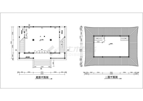 某寺庙内部2层框架结构观音殿建筑设计CAD图纸-图一