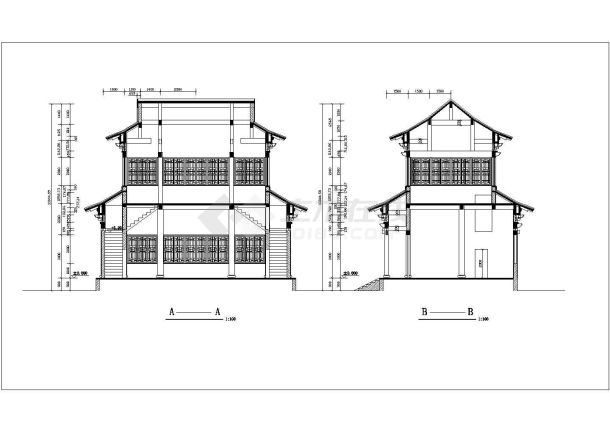 某寺庙内部2层框架结构观音殿建筑设计CAD图纸-图二