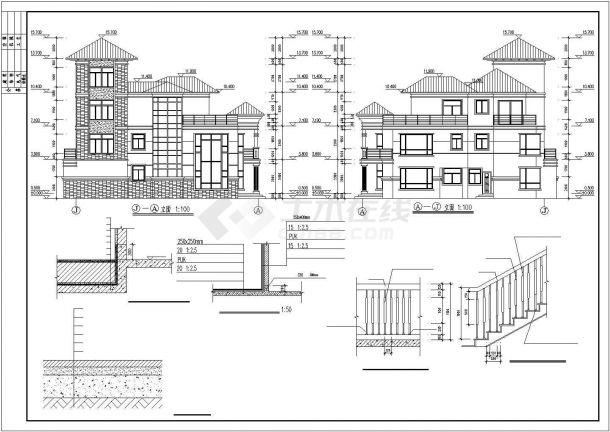 520平米3层框架结构仿古别墅建筑设计CAD图纸（2套方案）-图二
