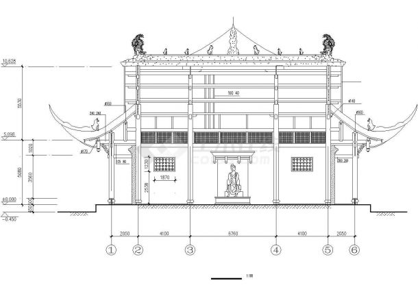 佛山市某现代化村镇单层自建仿古庙宇建筑设计CAD图纸-图一