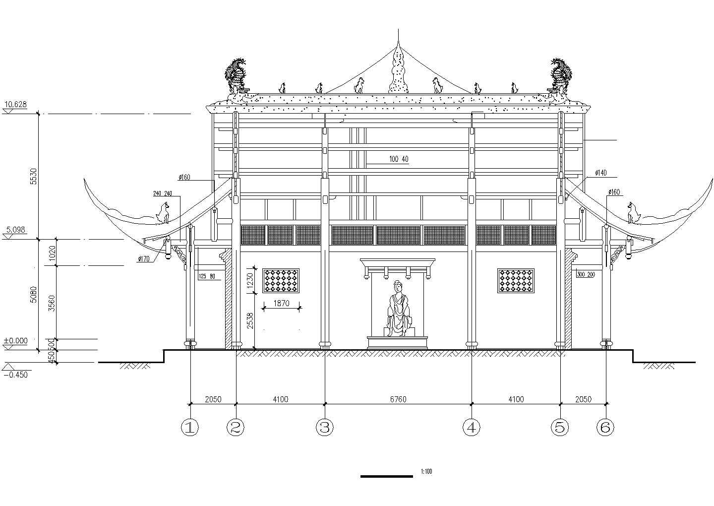 佛山市某现代化村镇单层自建仿古庙宇建筑设计CAD图纸