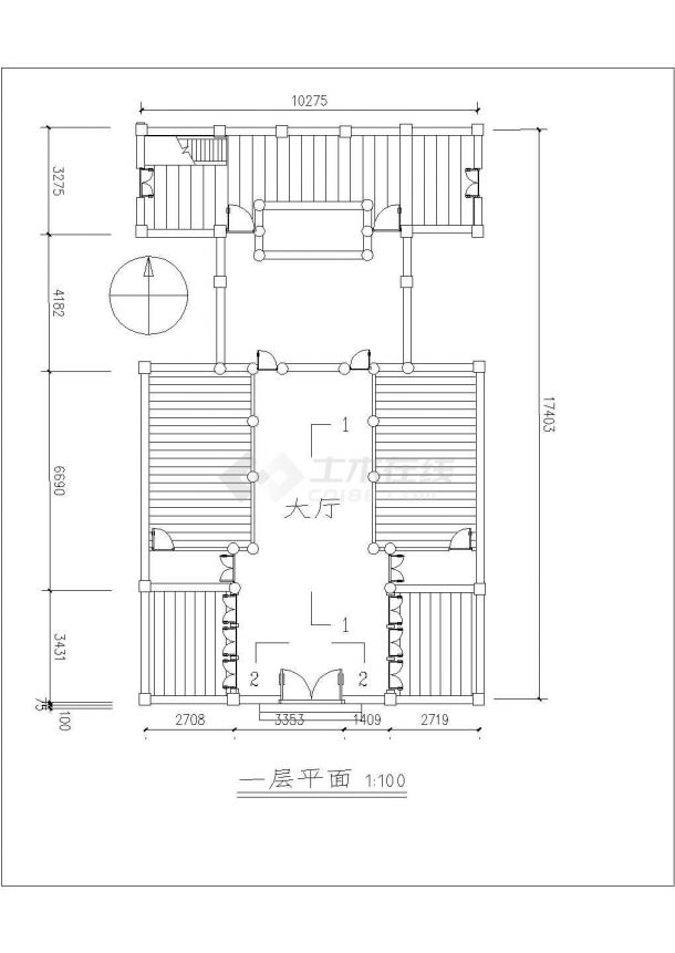 南京市某村镇2层框混结构仿古民居楼建筑设计CAD图纸-图二