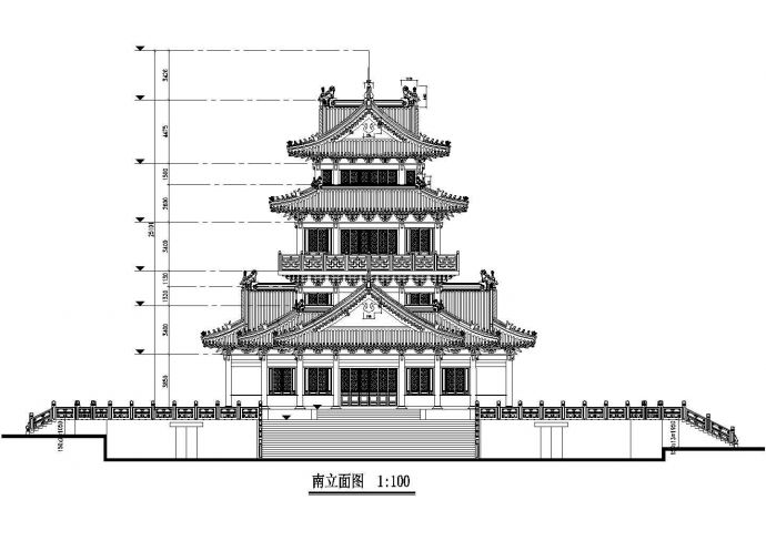 青岛市某沿海4层观景仿古塔楼建筑设计CAD图纸_图1
