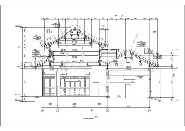 占地120平米单层仿古休闲民居楼建筑设计CAD图纸-图一
