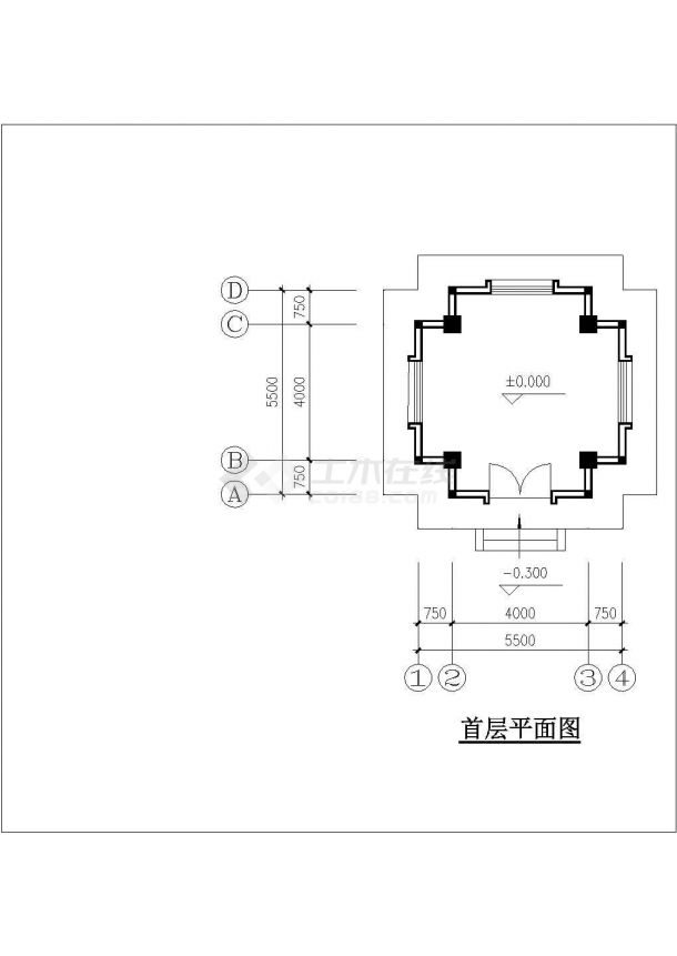 郑州市某文化生态园5层仿古钟楼建筑设计CAD图纸-图二