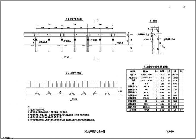 某地工厂B级波形梁护栏设计全套施工cad图_图1
