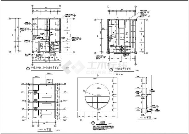 江津区某乡镇小学四层教学楼建筑设计全套CAD图（含卫生间平面图）-图二