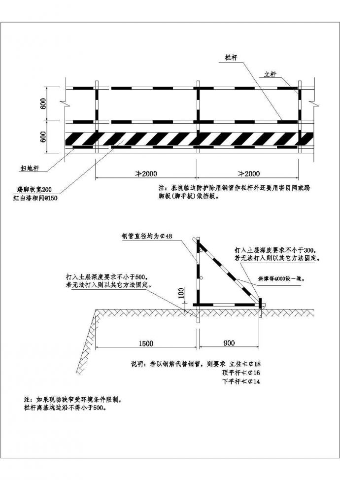 某基坑周边防护栏CAD全套设计示意图_图1