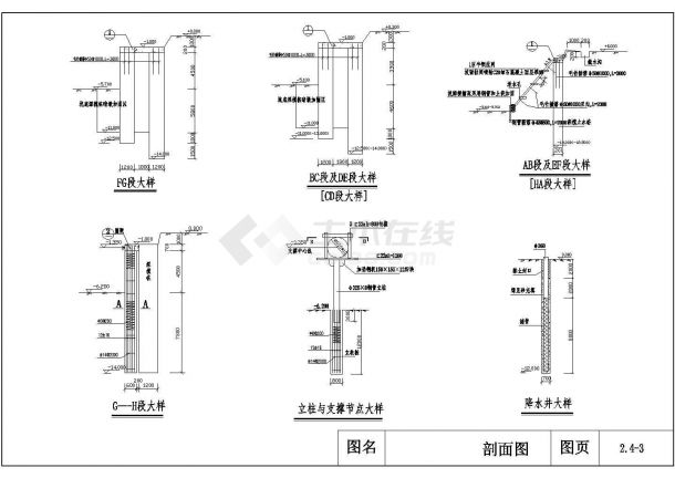 某高层大厦深基坑围护结构施工CAD设计图（钻孔桩 内支撑体系）-图一