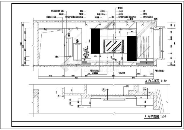 某现代电视墙CAD室内装饰设计立面图-图二