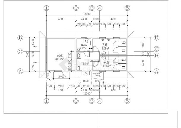 某1层62.73平米小型公厕CAD建筑设计图-图一