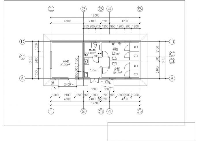 某1层62.73平米小型公厕CAD建筑设计图_图1