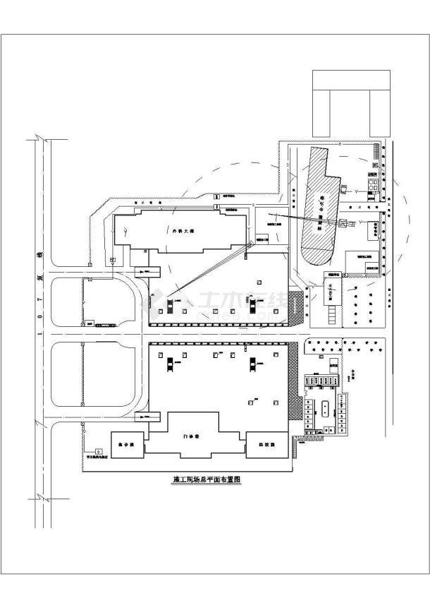 某孝感市第一人民医院施工现场CAD全套设计总平面图-图二