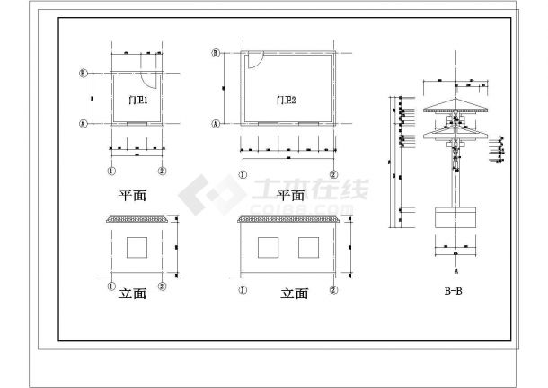 仿古典牌楼大门初步设计CAD施工图-图二