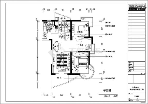 某地区住宅屋室内施工方案CAD详图-图二