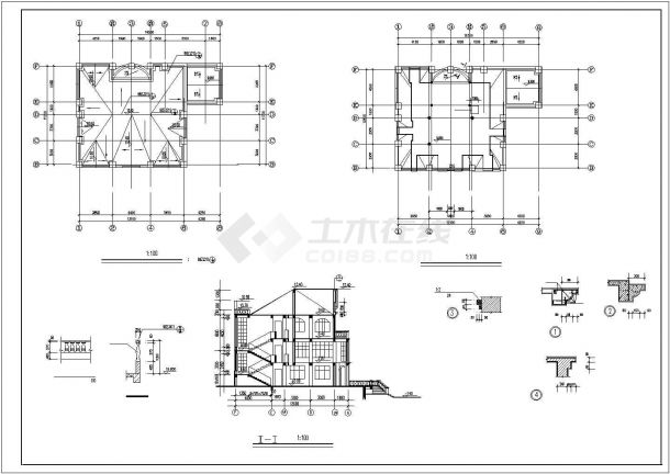 锦州市某现代村镇3层砖混结构别墅建筑设计CAD图纸（含天面层和阁楼）-图二