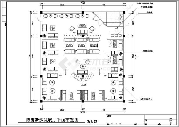 东方家具广场某沙发展厅整体装修设计CAD图纸-图二