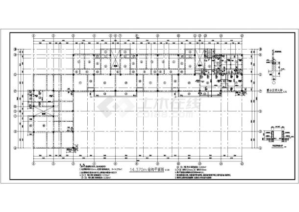 温岭市某街道四层商住两用框架结构施工设计CAD图纸-图二
