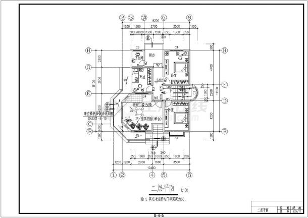 浙江省嘉兴市某农民小康楼建筑整体施工设计CAD图纸-图二