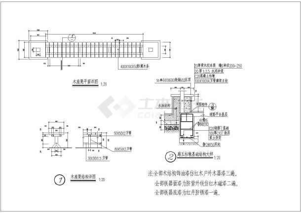 某木架廊门架木凳详细施工CAD图纸-图一