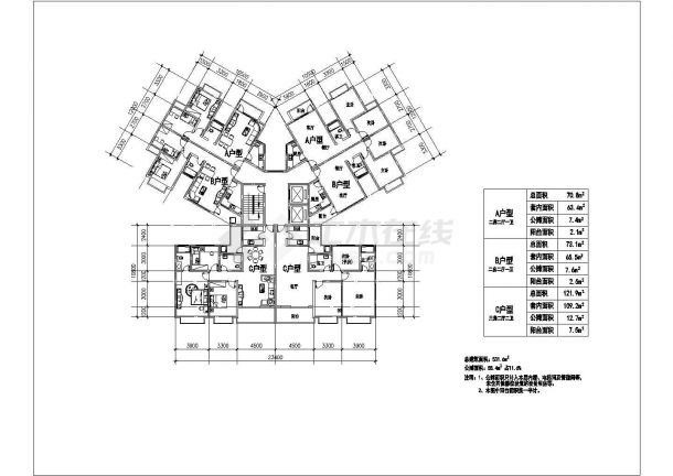 某地596.13平方米住宅户型结构设计图纸-图二
