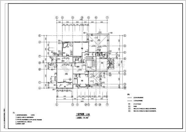 【苏州】某多层宾馆别墅的全套施工设计cad图(含屋顶平面图)-图二