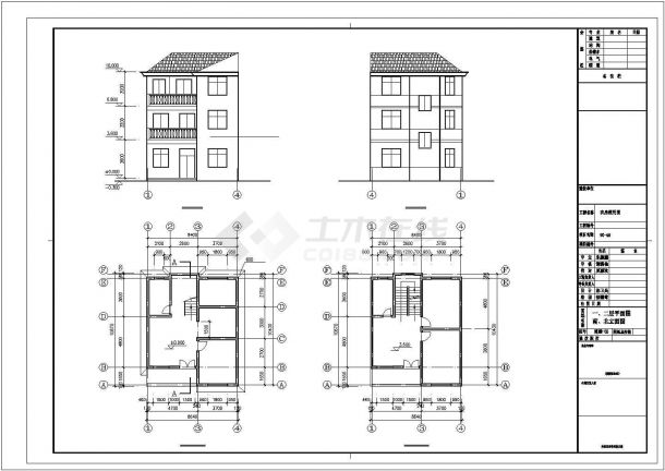 宁波市某村镇248平米3层砖混结构单体乡村别墅全套建筑设计CAD图纸-图一