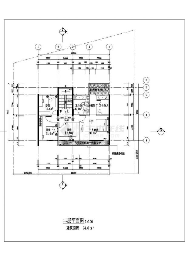 南京市建邺区某别墅区202平米2层混合结构单体别墅建筑设计CAD图纸-图二