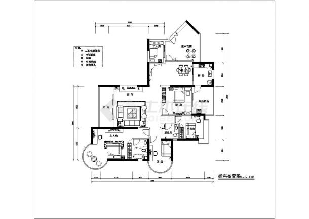 某地新型小区四房两厅高档住宅全体装修施工设计cad图纸-图二