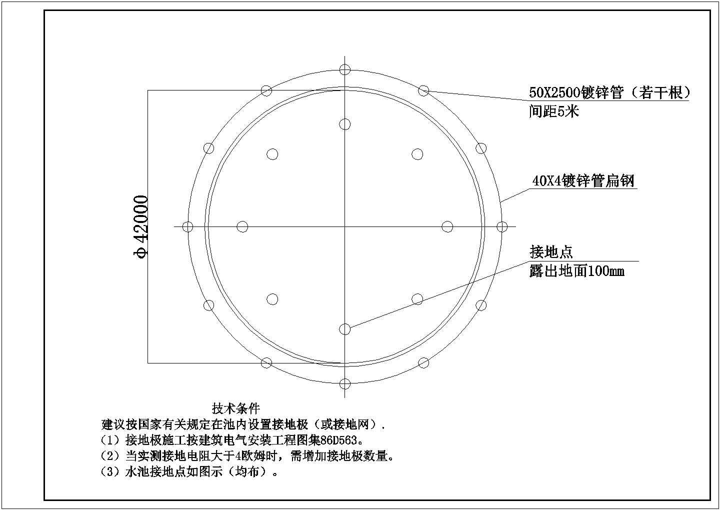 【苏州】某游乐园音乐喷泉全套施工设计cad图(含溢流管安装参考图)