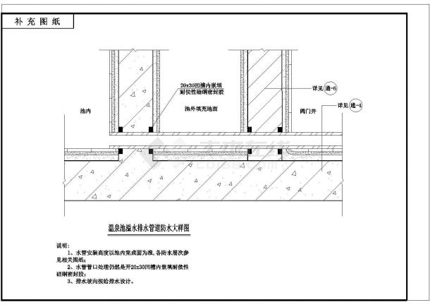 南京汤山某会所温泉防水全套施工设计cad图(含图纸目录)-图二