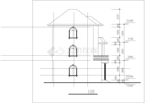 芜湖市溪水村某3层砖混结构乡村别墅平立面设计CAD图纸（含效果图）-图一