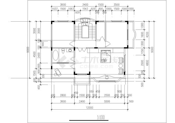 芜湖市溪水村某3层砖混结构乡村别墅平立面设计CAD图纸（含效果图）-图二