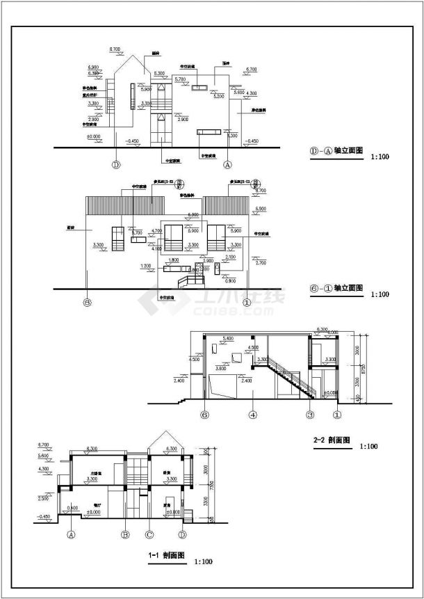 【南通】某地高速服务区精品住宅楼全套施工设计cad图纸-图二