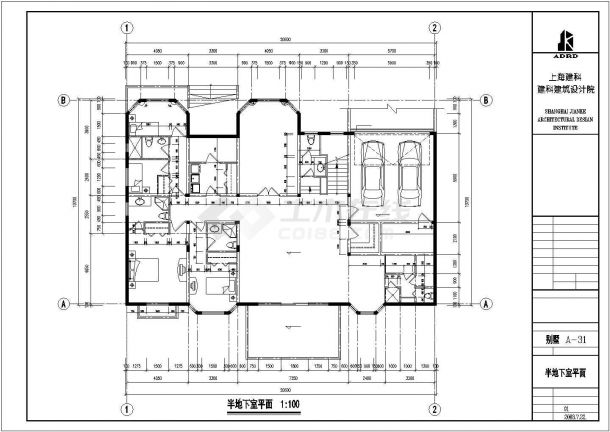 金华市城苑新村某2层砖混结构单体别墅建筑设计CAD图纸（含半地下室）-图一