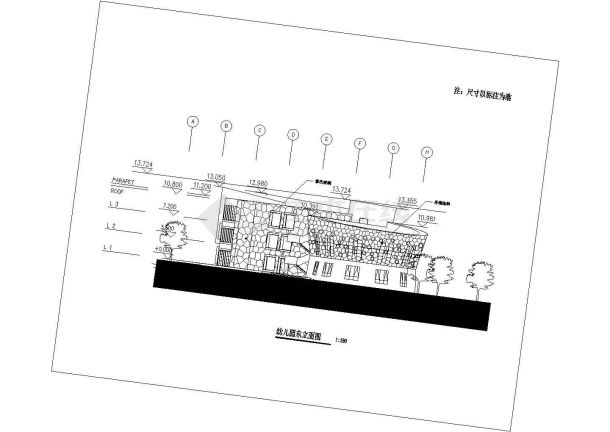 北京市某社区3520平米三层框架结构教学楼全套建筑设计CAD图纸-图二