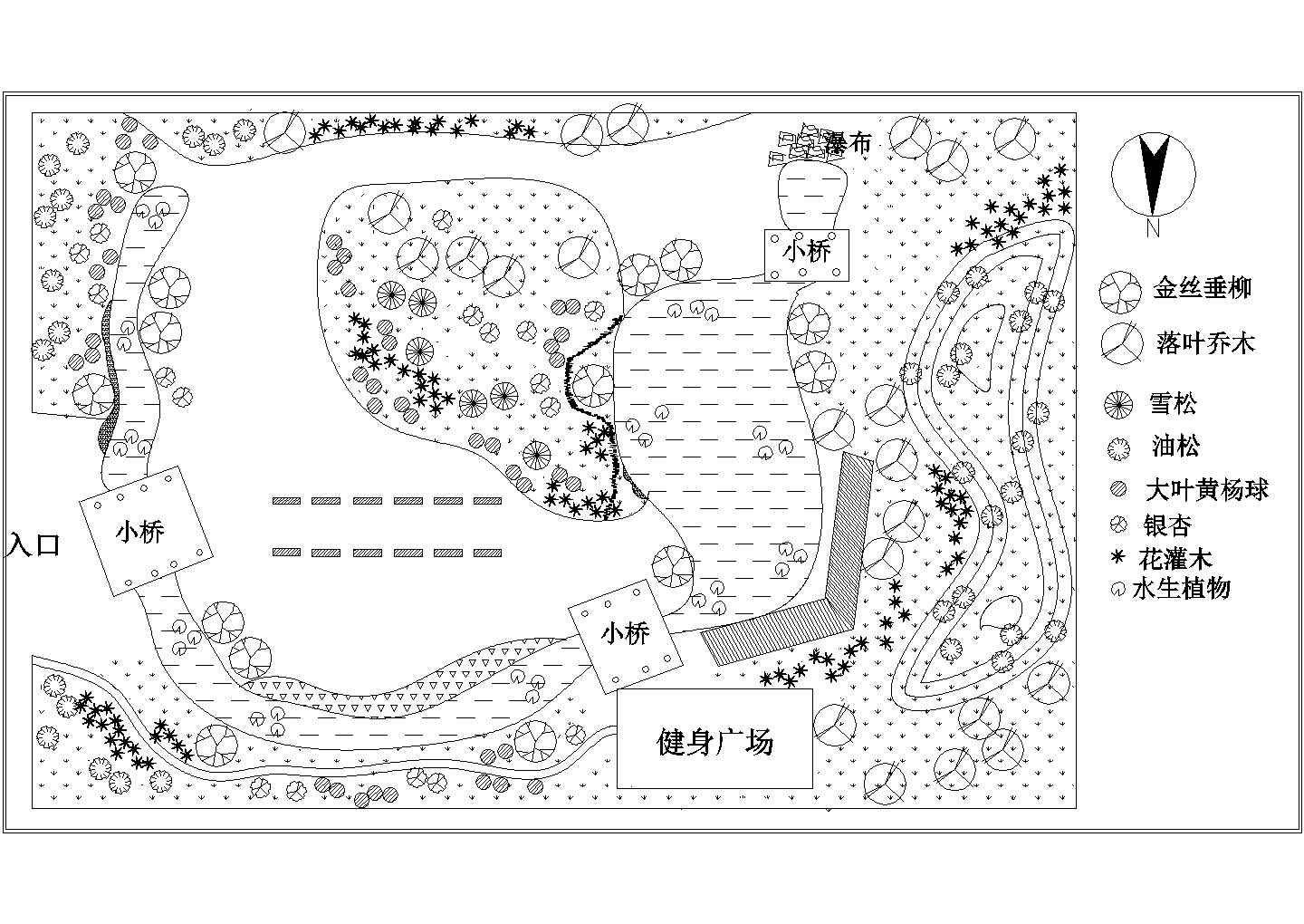 某园林景观公园道路绿化工程设计cad施工平面图