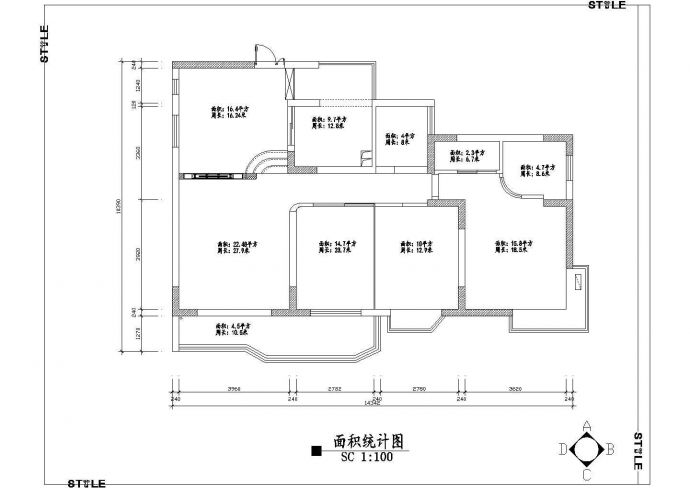 三室家居室内装修CAD设计示意图_图1